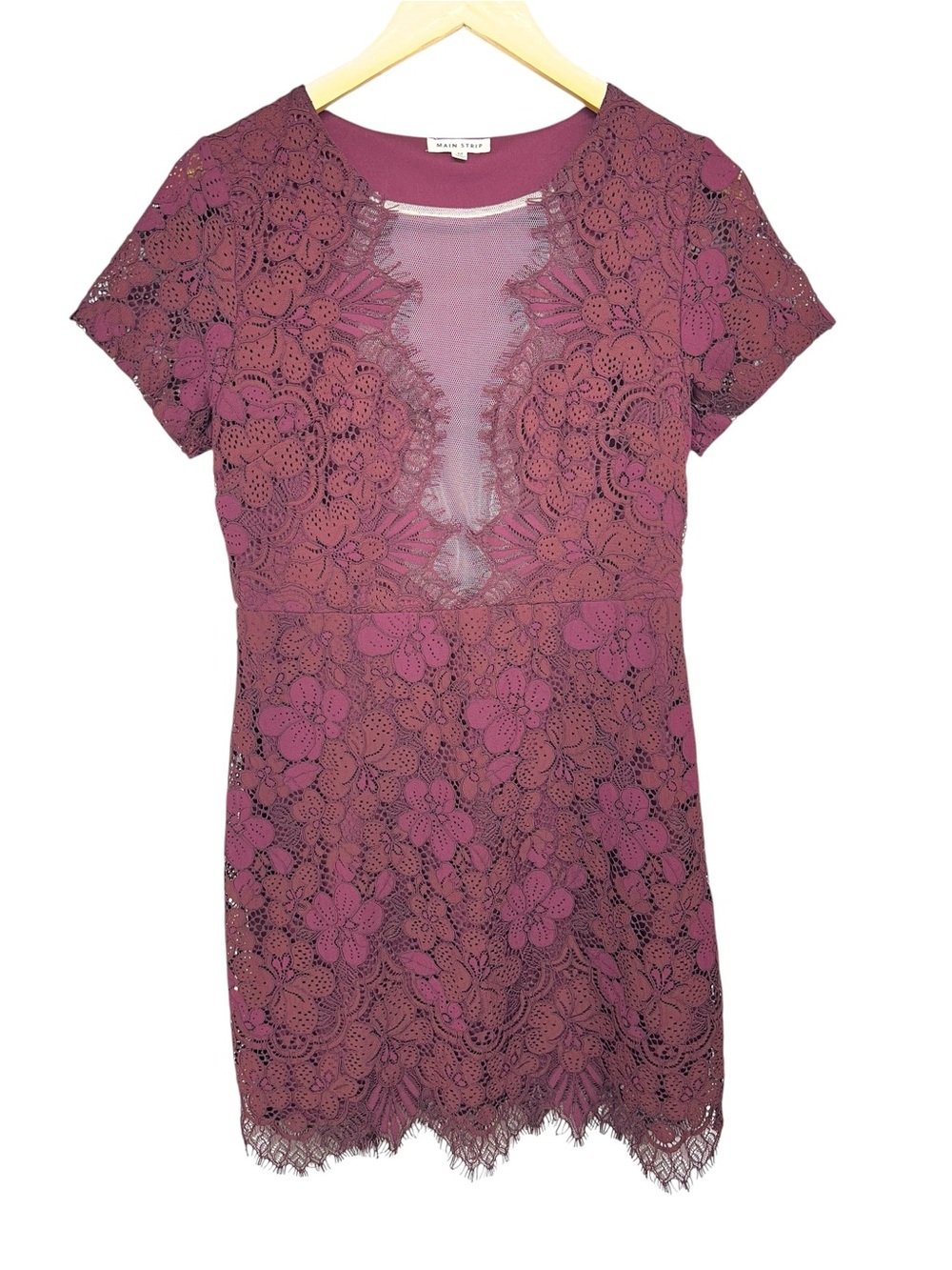 Main Strip Maroon Lace Overlay Mini Dress Womens Medium